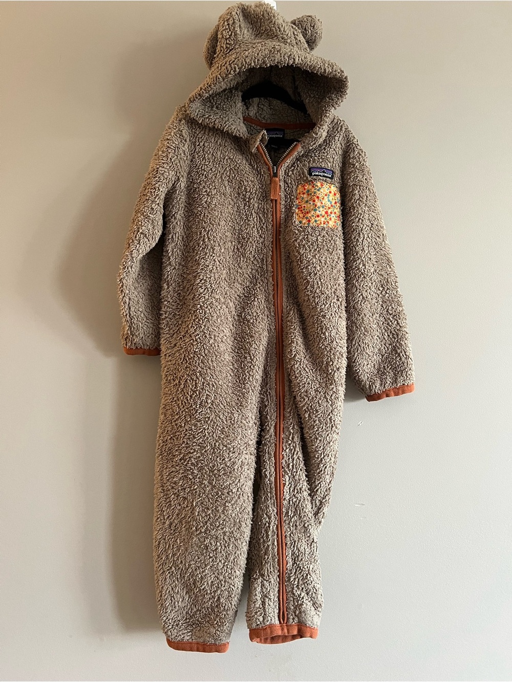 Patagonia Kids Brown Sherpa Hooded One-Piece bunting suit